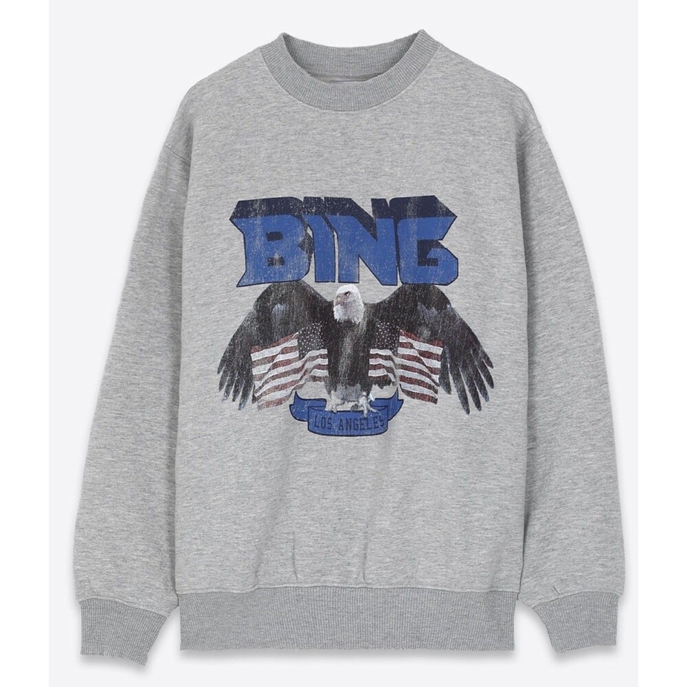Anine Bing Eagle Graphic Sweatshirt Heather Grey Vintage Style Crewneck Sz Small